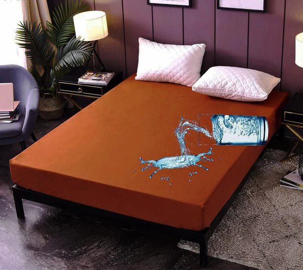 Water proof Double Bed Mattress Cover-Coper Brown